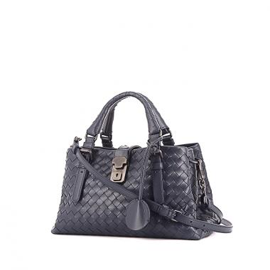 Bottega Veneta Roma small model handbag in grey blue intrecciato leather