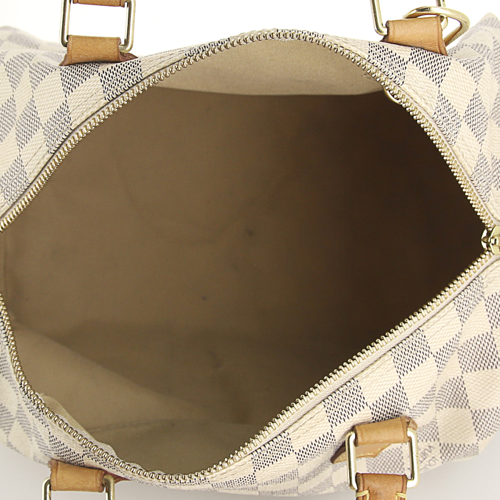 Sac à main Louis Vuitton Speedy 30 en toile damier azur et cuir naturel - Detail D2