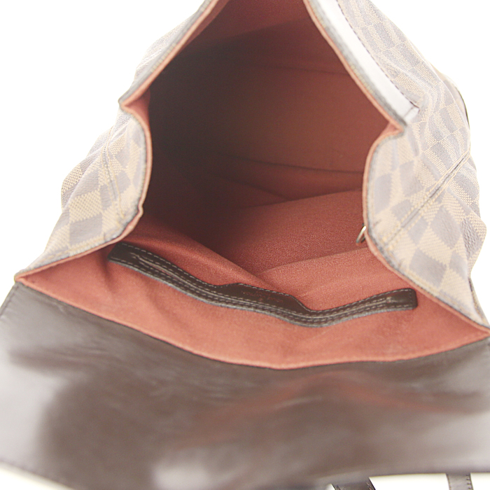 Mochila Louis Vuitton Soho en lona a cuadros ébano y cuero marrón - Detail D2