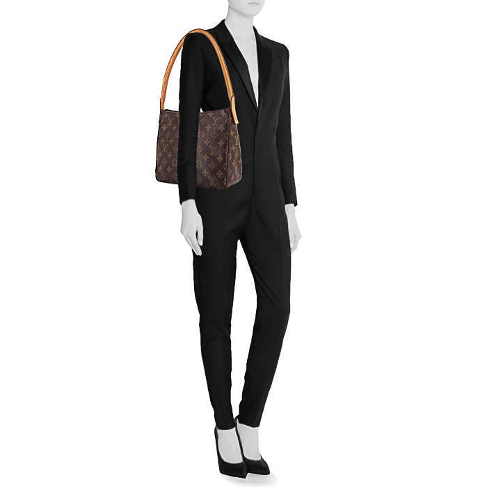 Bolso de mano Louis Vuitton Looping en lona Monogram y cuero natural - Detail D1