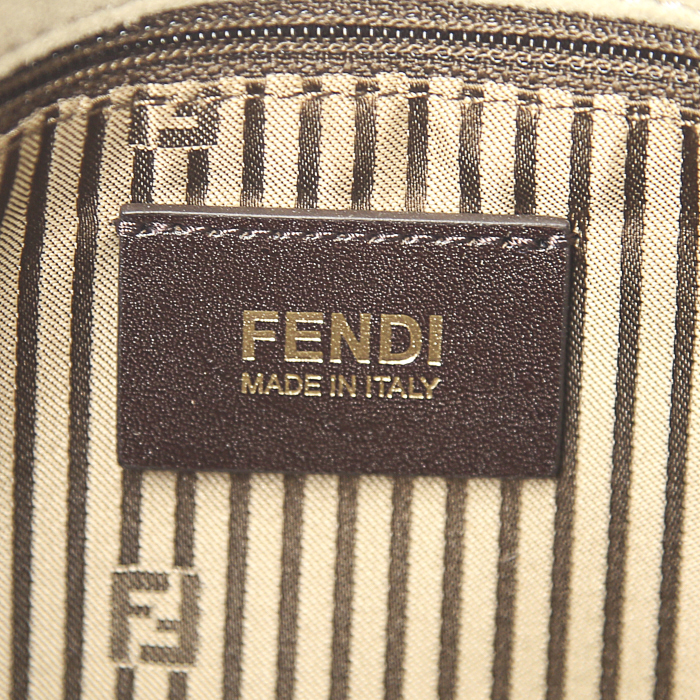 Sac porté épaule ou main Fendi Anna en cuir tricolore beige marron-foncé et taupe - Detail D4