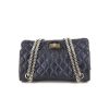 Chanel 2.55 handbag in metallic blue quilted leather - 360 Front thumbnail