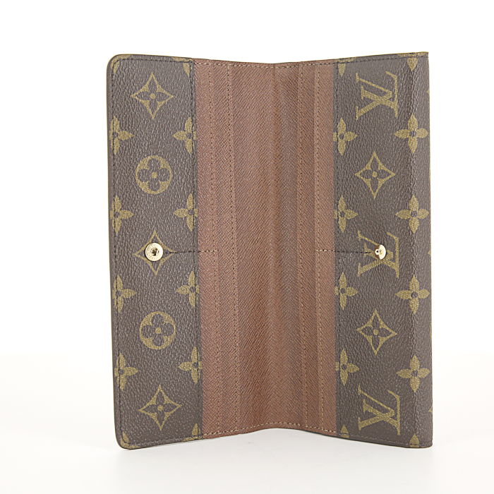 Louis Vuitton Emilie wallet in monogram canvas and brown leather - Detail D2