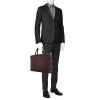 Burberry briefcase in burgundy and navy blue grained leather - Detail D1 thumbnail