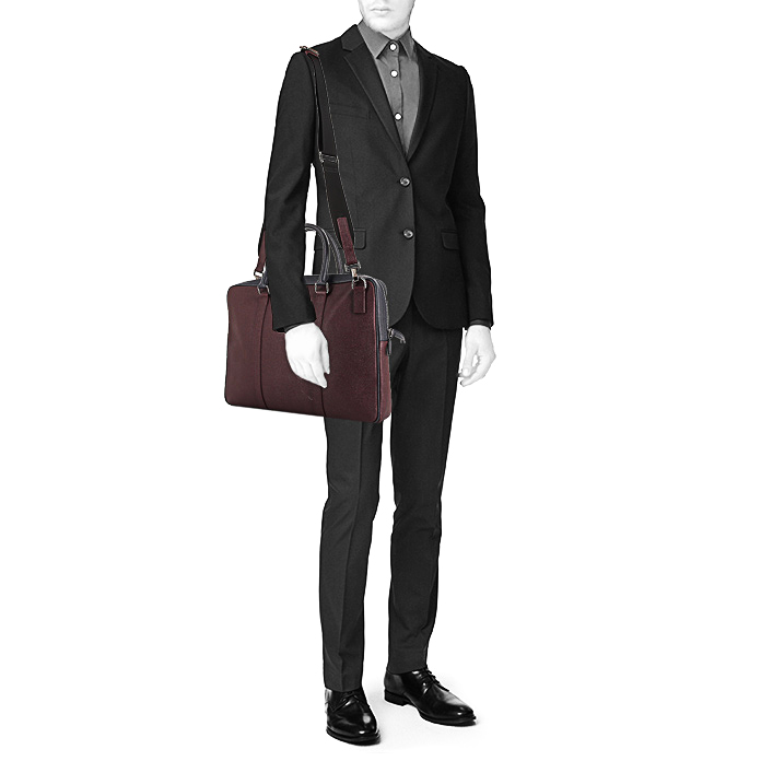 Borsa portadocumenti Burberry in pelle martellata bordeaux e blu marino - Detail D2