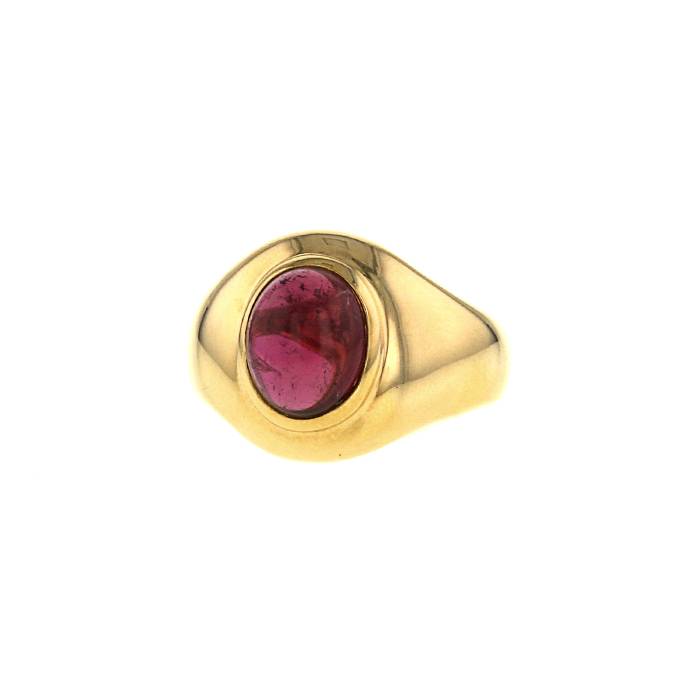 Anillo de sello época años 80 Vintage en oro amarillo y turmalina rosa