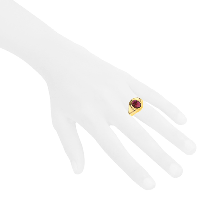 Anillo de sello época años 80 Vintage en oro amarillo y turmalina rosa - Detail D1