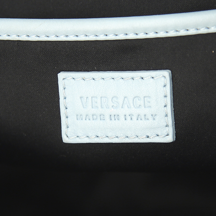 Sac à main Versace en cuir tricolore bleu-marine bleu-ciel et bleu- électrique - Detail D4