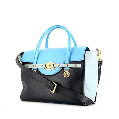 Versace handbag in navy blue, light blue and electric blue tricolor leather