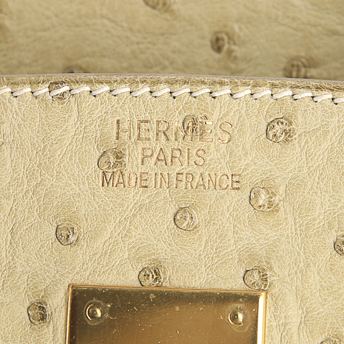 Hermes Birkin 35 cm handbag in beige clay ostrich leather - Detail D3