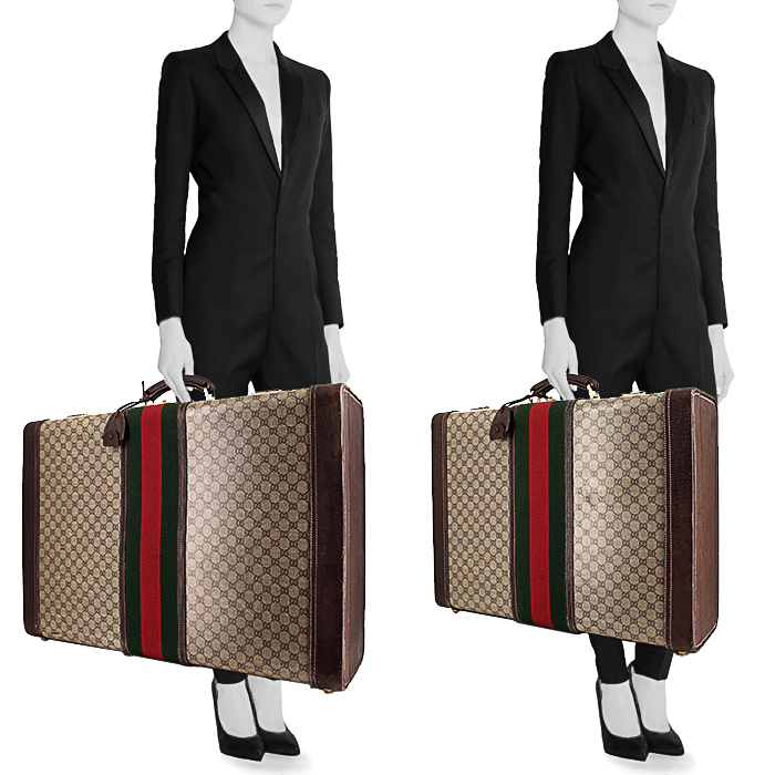 Sac de voyage Gucci Gucci Bagage en toile monogram enduite beige et cuir marron - Detail D1