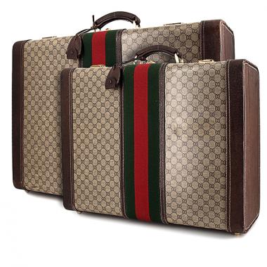 Sac de voyage Gucci Gucci Bagage en toile monogram enduite beige et cuir marron