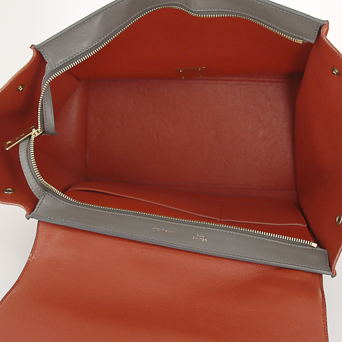 Celine Trapeze bag in black and grey leather and orange suede - Detail D3