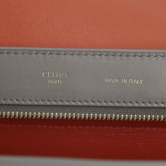 Borsa Celine Trapeze in pelle nera e grigia e camoscio arancione - Detail D4