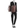 Louis Vuitton Neverfull medium model shopping bag in ebene damier canvas and brown leather - Detail D1 thumbnail