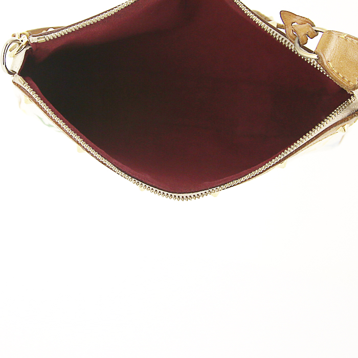 Louis Vuitton Pochette accessoires pouch in white multicolor monogram canvas and natural leather - Detail D2