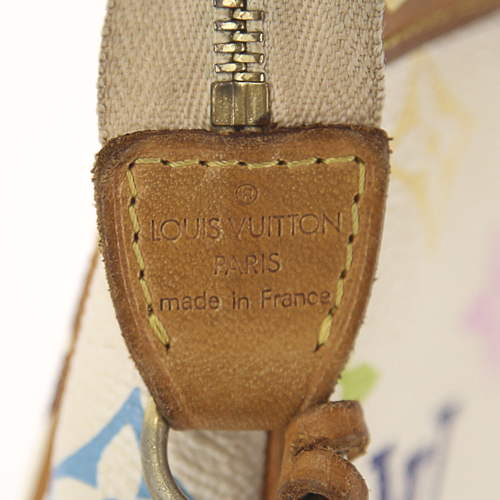 Louis Vuitton Pochette accessoires pouch in white multicolor monogram canvas and natural leather - Detail D3