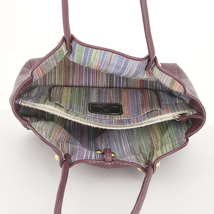 Borsa Renaud Pellegrino in pelle martellata color prugna - Detail D2