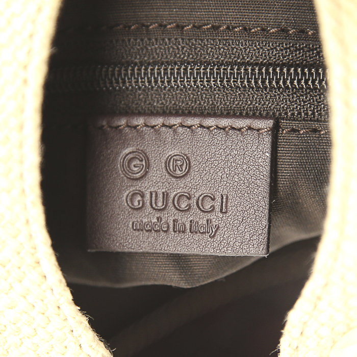 Borsa Gucci Colbert in rafia beige e pelle monogram marrone - Detail D3