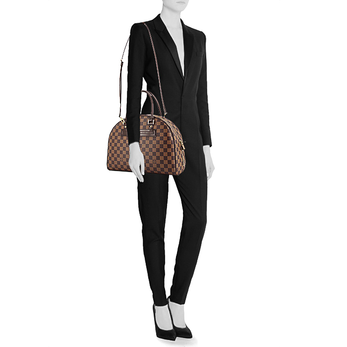 Louis Vuitton Nolita shoulder bag in ebene damier canvas and brown leather - Detail D1
