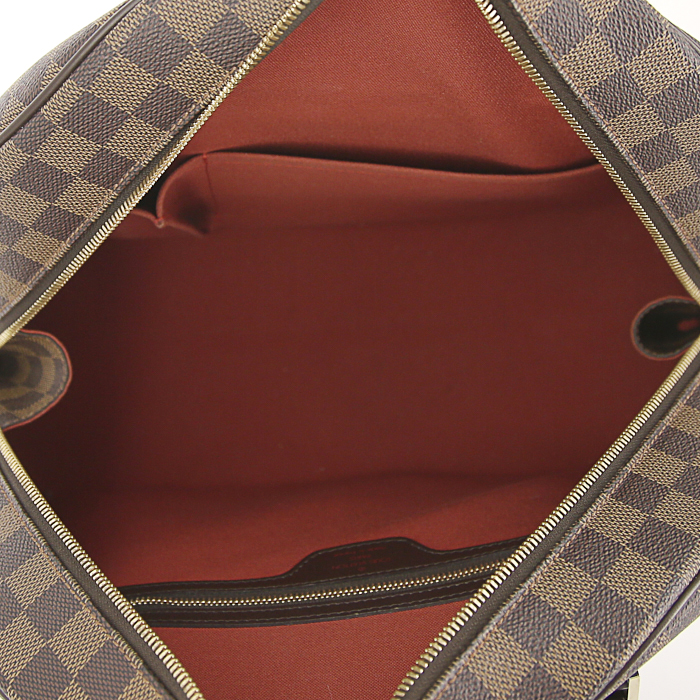 Bolso bandolera Louis Vuitton Nolita en lona a cuadros ébano y cuero marrón - Detail D3