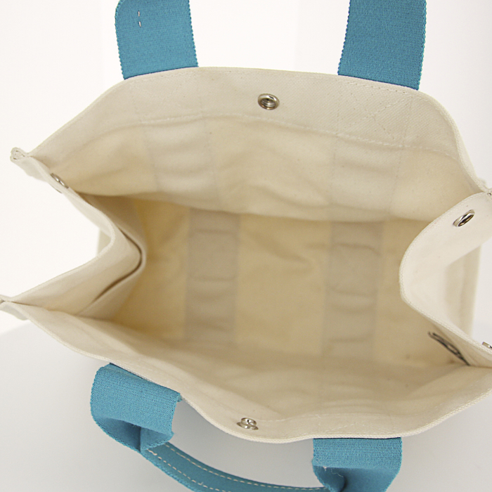 Shopping bag Hermes Toto Bag - Shop Bag in tela beige e turchese - Detail D2