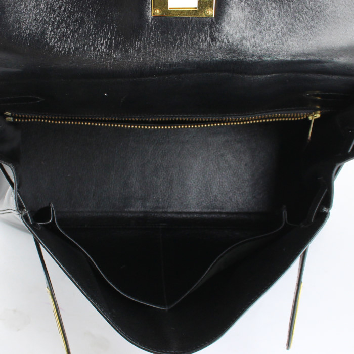 Bolso de mano Hermes Kelly 32 cm en cuero box negro - Detail D2