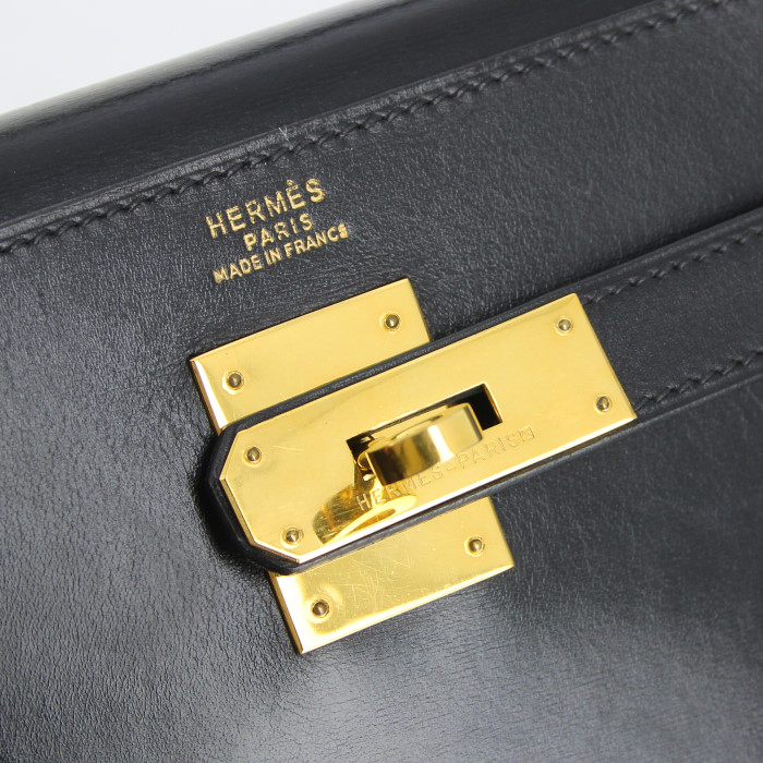 Bolso de mano Hermes Kelly 32 cm en cuero box negro - Detail D3