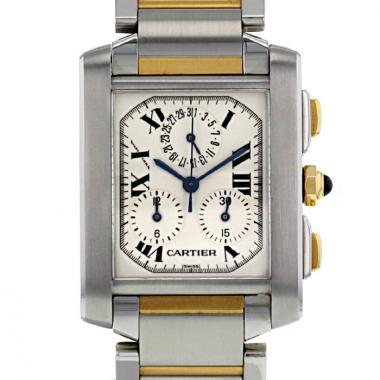 Cartier Tank Française Chrono watch in gold and stainless steel Ref:  2303 Circa  1990