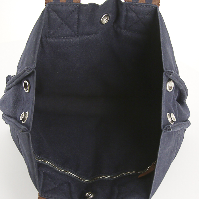 Sac cabas Hermes Toto Bag - Shop Bag petit modèle en toile bleu-marine - Detail D2