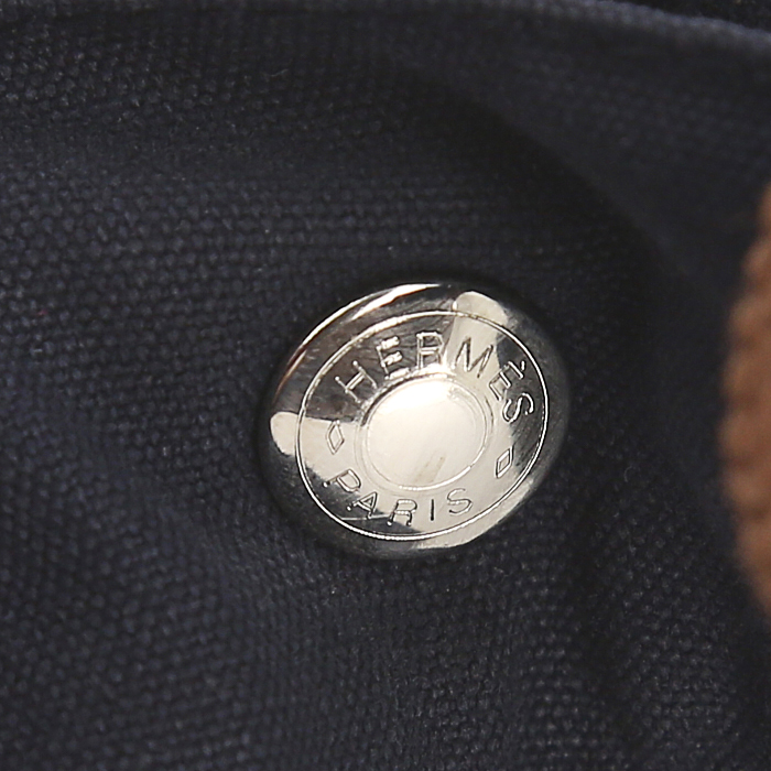 Hermes Toto Bag - Shop Bag small model shopping bag in navy blue canvas - Detail D3