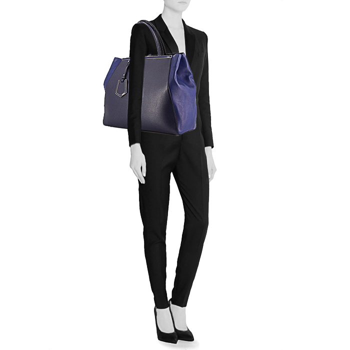 Borsa Fendi 2 Jours modello grande in pelle blu scuro e pelle blu - Detail D1