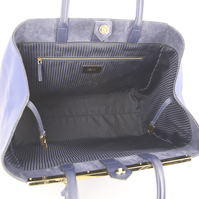 Fendi 2 Jours large model handbag in dark blue leather and blue leather - Detail D2