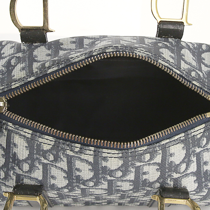 Speedy small model handbag in blue and white monogram canvas and dark blue - Detail D2