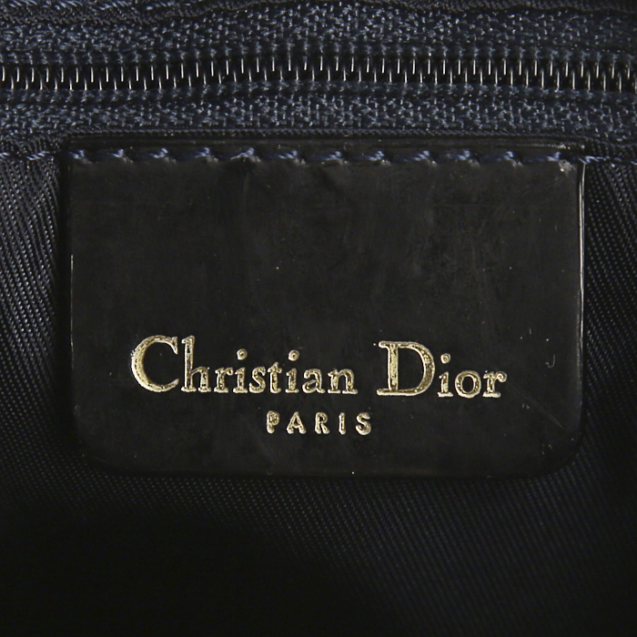 Bolso de mano Speedy modelo pequeño en lona Monogram azul y blanca y cuero esmaltado azul oscuro - Detail D3