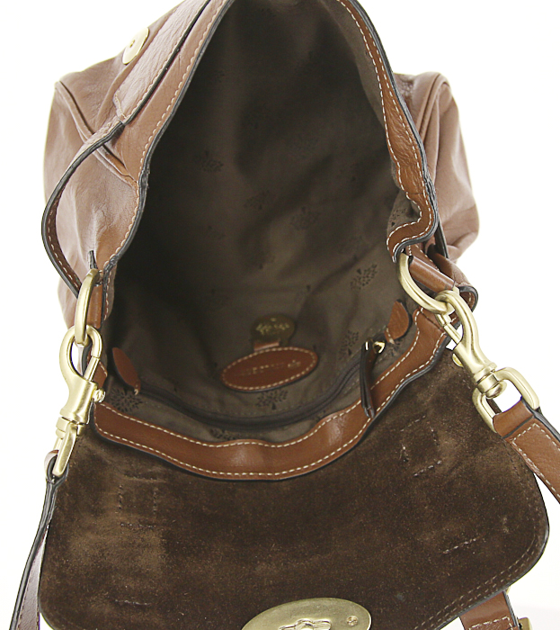 Sac bandoulière Mulberry Alexa petit modèle en cuir grainé marron - Detail D3