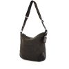 Prada Jacquard shoulder bag in khaki logo canvas and dark brown leather - 00pp thumbnail