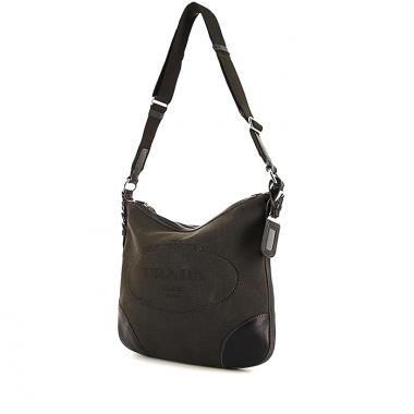 Borsa a tracolla Prada Jacquard in tela siglata verde kaki e pelle marrone scuro
