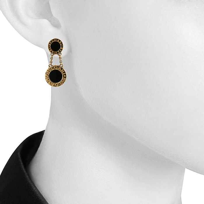 Paire de pendants d'oreilles Bulgari Bulgari Bulgari en or jaune et onyx
