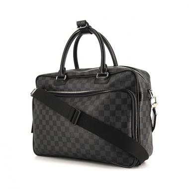 Borsa portadocumenti Louis Vuitton Icare in tela a scacchi grigio Graphite e pelle nera