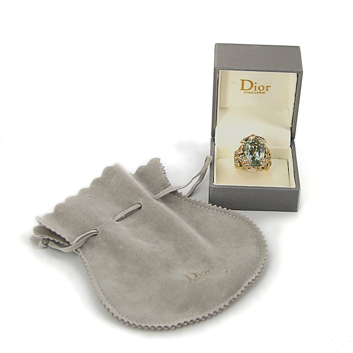 Anello Dior Gourmande modello grande in oro giallo,  diamanti e madreperla grigia e quarzo verde - Detail D2