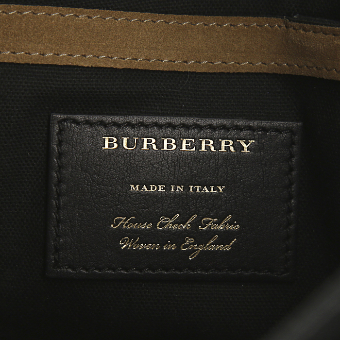 Burberry shoulder bag in black leather and beige Haymarket canvas - Detail D3
