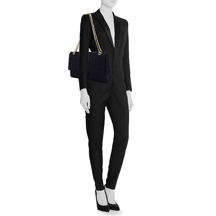 Chanel 2.55 handbag in black satin - Detail D1