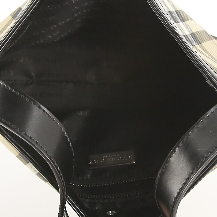 Bolso de mano Burberry Vintage en lona revestida Haymarket beige y cuero esmaltado negro - Detail D2