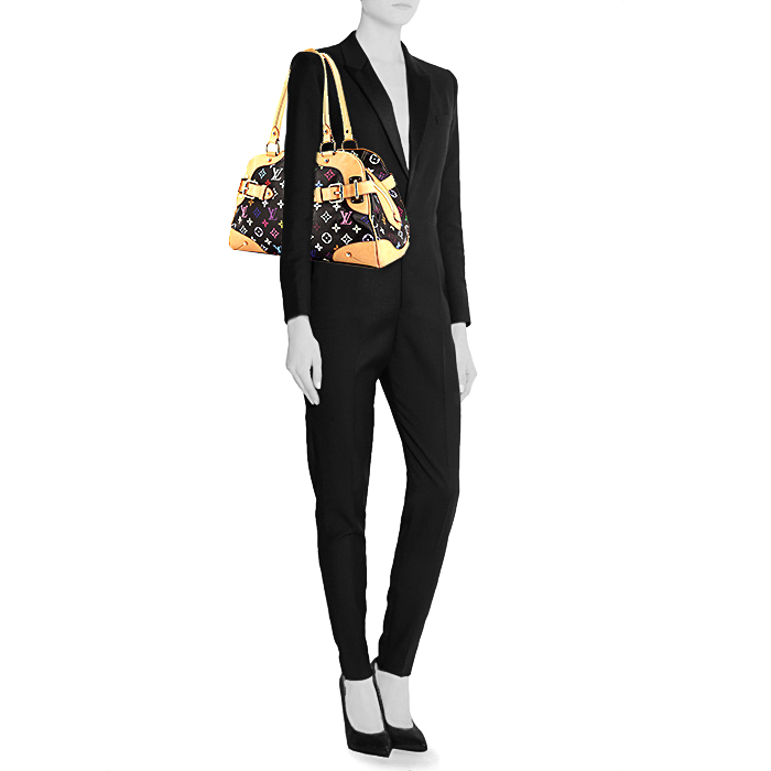 Sac porté épaule ou main Louis Vuitton Claudia en toile monogram enduite multicolore et cuir naturel - Detail D1