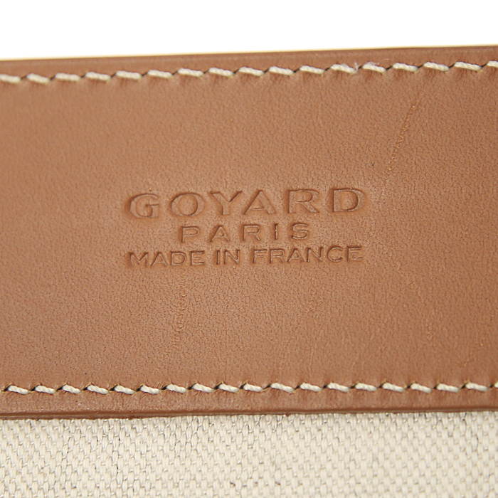 Shopping bag Goyard Bellechasse modello grande in tela monogram cerata nera e pelle marrone - Detail D3