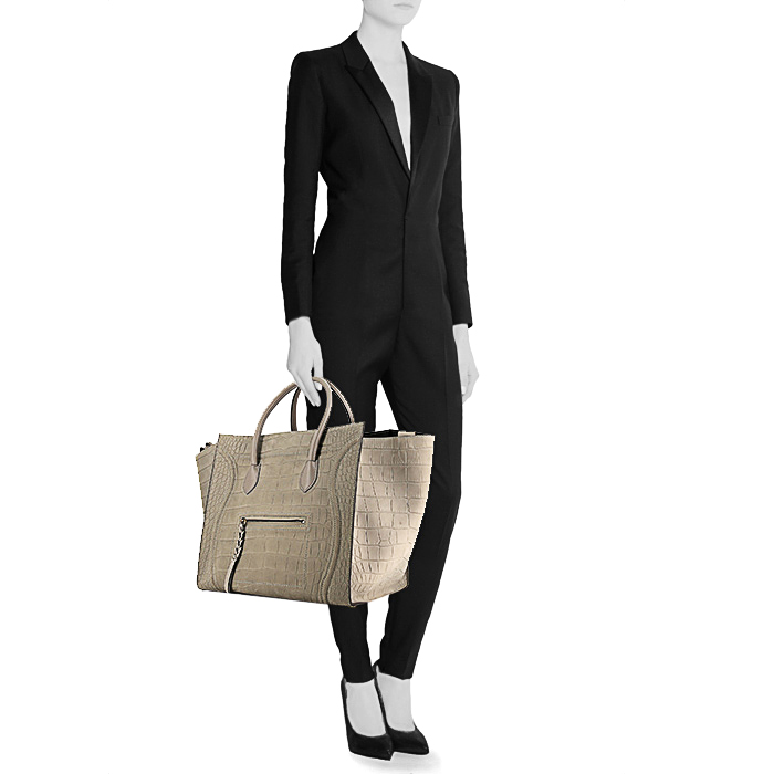 Borsa Celine Phantom in pelle grigia simil coccodrillo - Detail D1