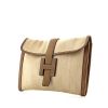 Hermes Jige pouch in beige jute canvas and brown leather - 00pp thumbnail