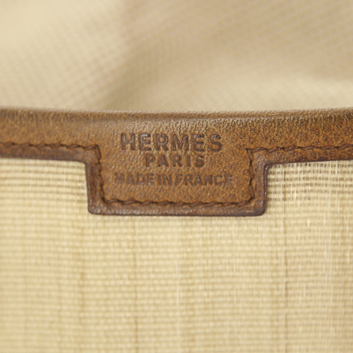 Hermes Jige pouch in beige jute canvas and brown leather - Detail D3