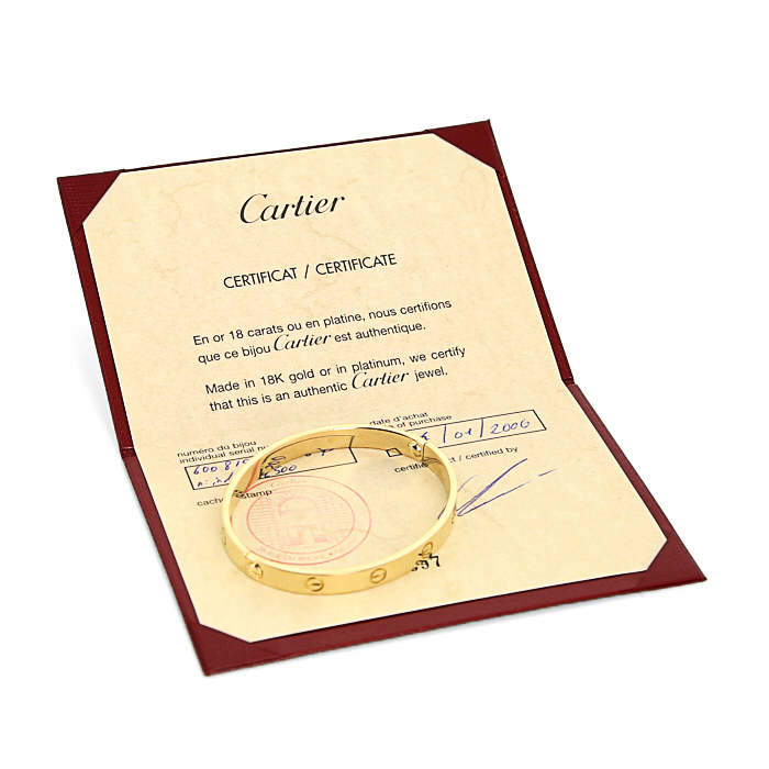 Bracelet Cartier Love en or jaune, taille 18 - Detail D2